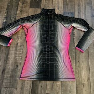 Nike Pro Hyperwarn 1/2 Zip Thumb Holes Running Top Black/pink Size Large